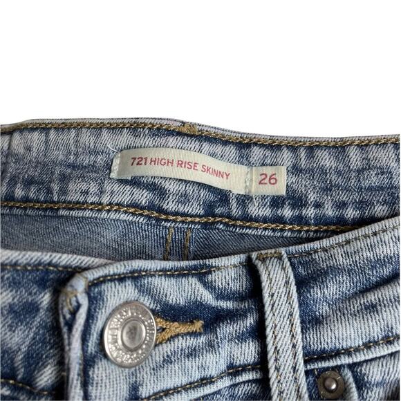 Levi‎ Strauss Co 721 High Rise Skinny Jeans Women Size 26 Acid Wash Side Stripe - Picture 7 of 7